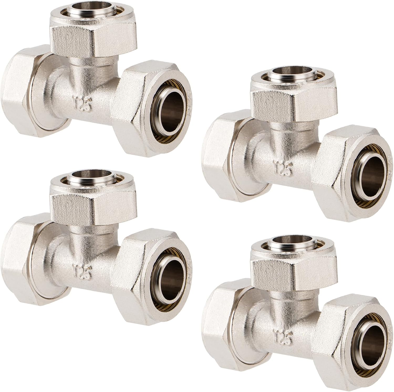 3/4" Air Piping Fitting, Tee Rapid Air System Kit 200PSI Nickel-Plated Brass with Double O-Ring For Compressed Air Piping System (4PCS)