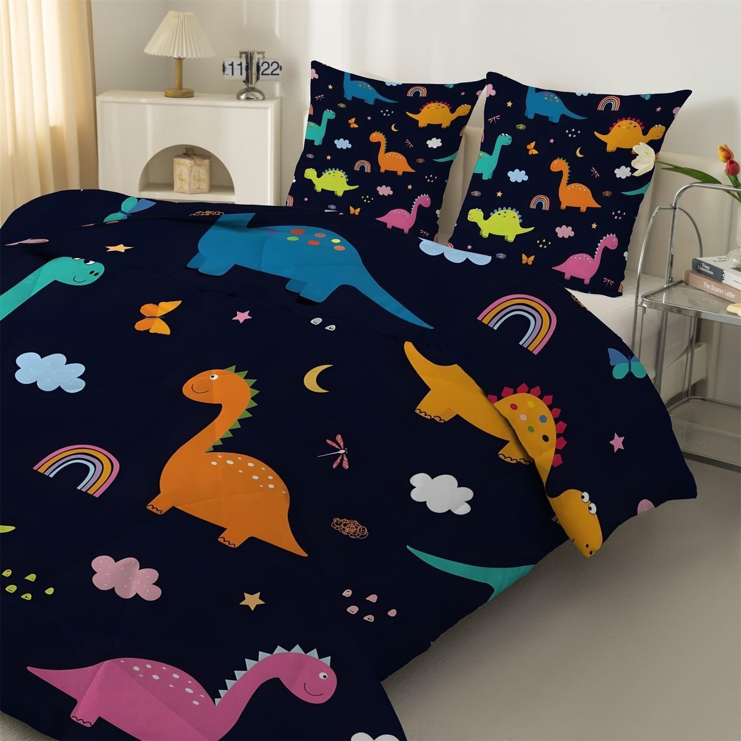 Genérico Edredon Cama 180 Dinosaurios Edredón Nordico Adulto sin Funda Reversible Estilo Caricatura Estampado Suave Ligero Transpirable Duvet 240x260 cm Incluye 2 Fundas de Almohada 50x75 cm YUe84