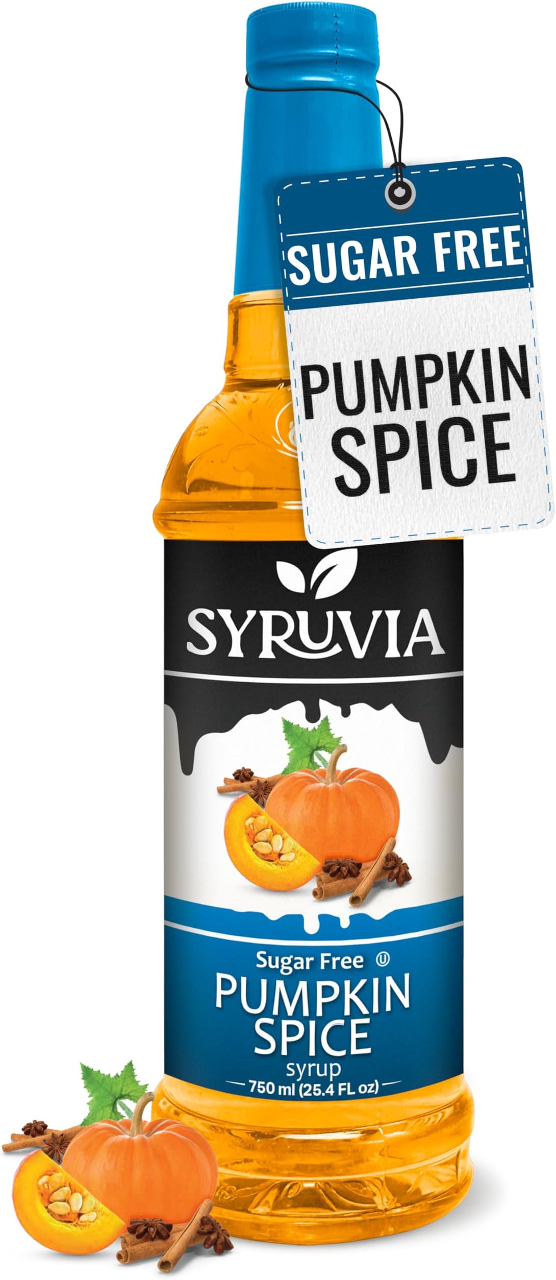 Syruvia Sugar Free Pumpkin Spice Coffee Syrup, Flavored Syrup for Drinks, Lattes, and Desserts – 25.4 fl oz