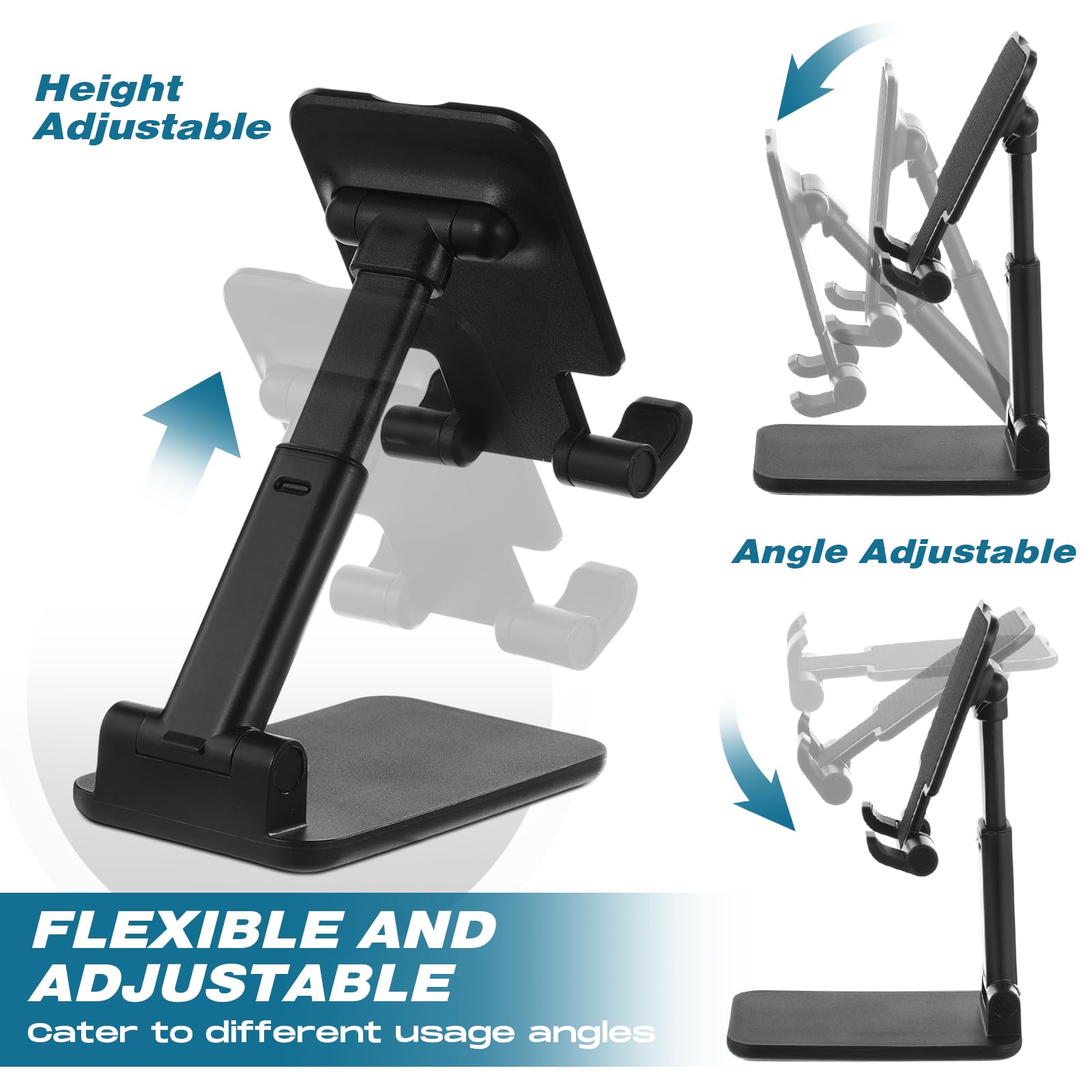 Wonderjune 12 soportes para teléfono celular para escritorio, soporte plegable en ángulo de altura ajustable, soporte portátil para tableta para oficina, viajes, fotografía (negro)