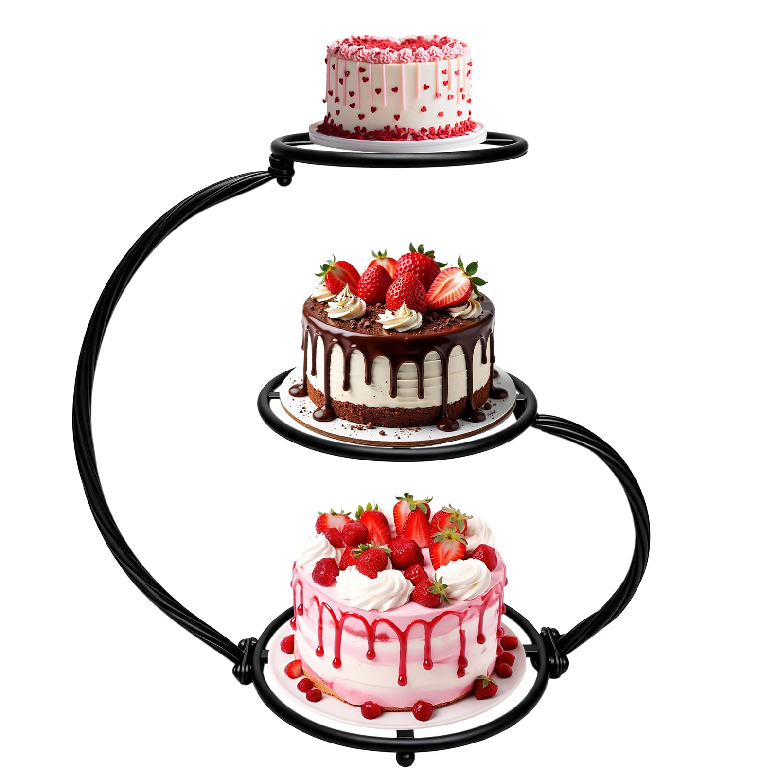 Présentoir à gâteaux vintage à 3 étages en fer noir pour mariage, anniversaire, fête prénuptiale et goûter l'après-midi