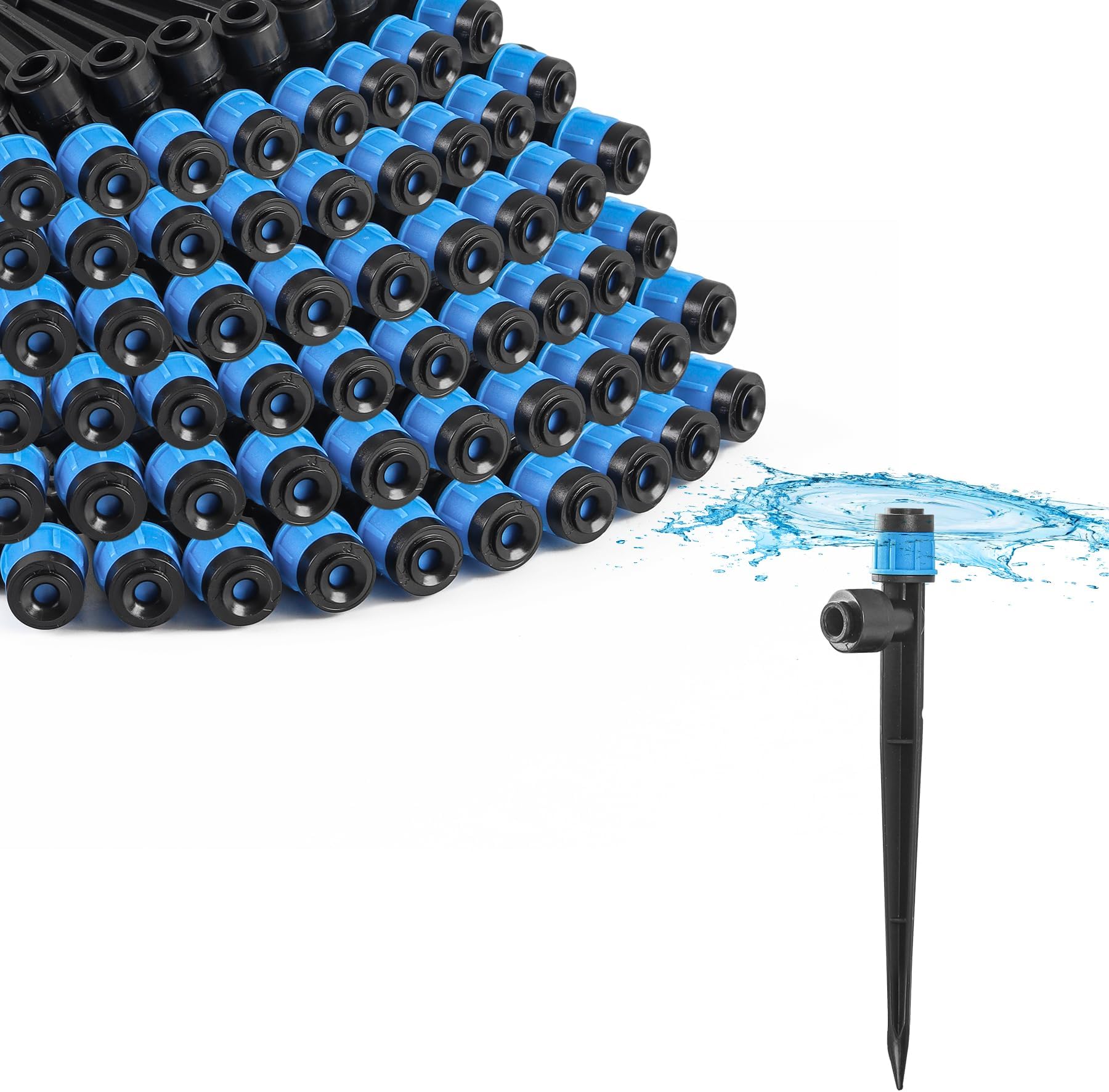MIXC 60pcs Quick-Connect Drip Irrigation Emitters Fan Shape for 1/4" Drip Irrigation Tubing - Adjustable Push-to-Connect 360° Drip Emitters Vortex on 6" Sturdy Stake for Irrigation System