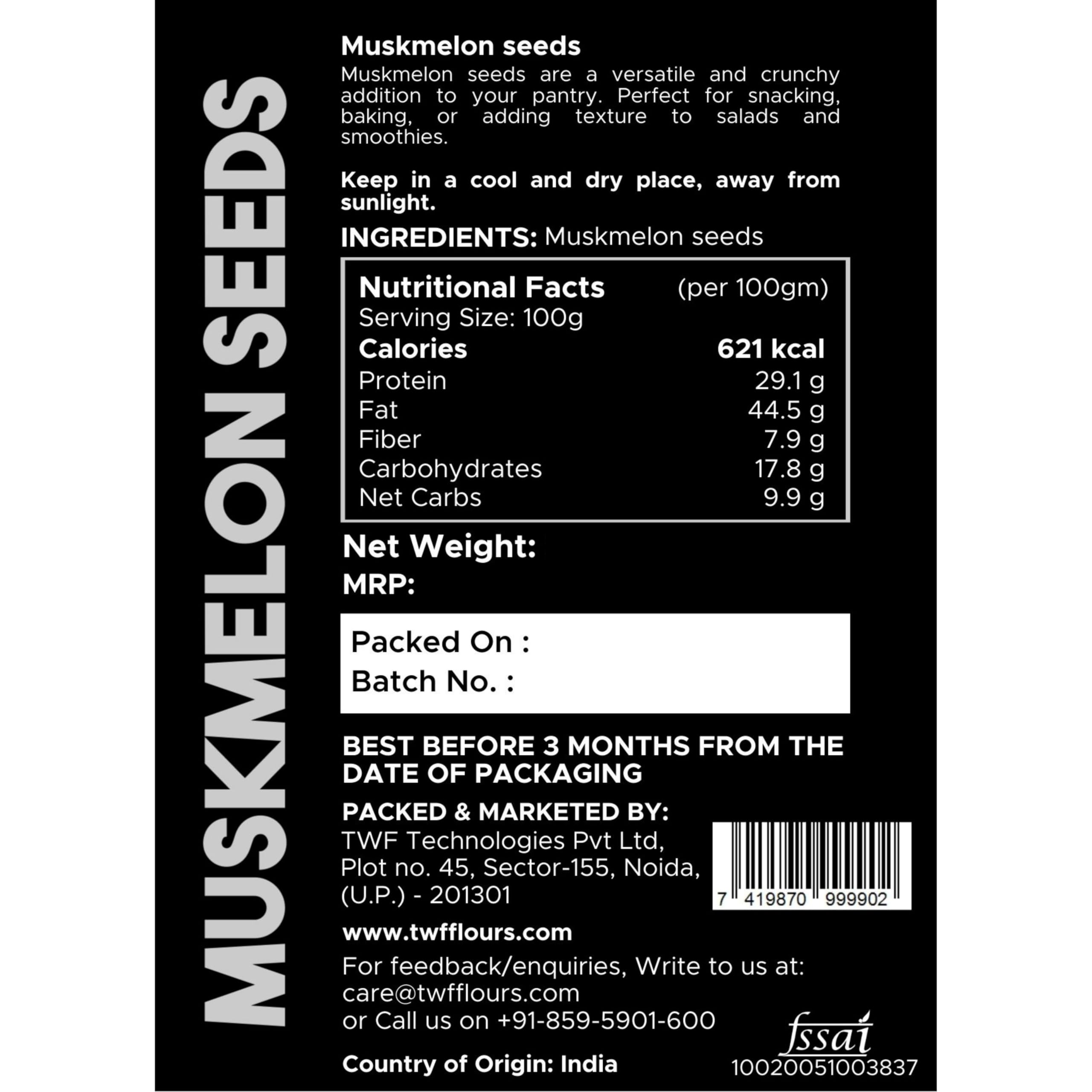 TWF Virgin Muskmelon Seeds | 500 gm | AAA Grade Seeds for Eating | 100% Natural | Kharbooja Magaj | Peeled | Gluten Free | Perfect for Snacking & Cooking | Resealable Pack | Diet Snack | Unroasted | Unsalted | Highest Natural Potency - Image 3 thumbnail