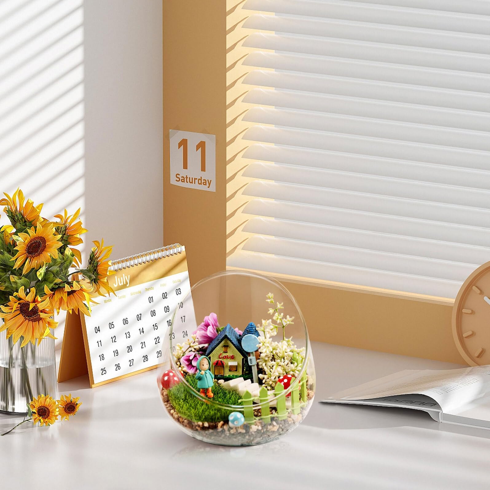 Cuenco de Vidrio para Terrario Corte Inclinado, Diámetro 15 CM, Jarrón Transparente para Micropaisaje, Maceta de Plantas Suculentas, Decoración de Escritorio y Hogar