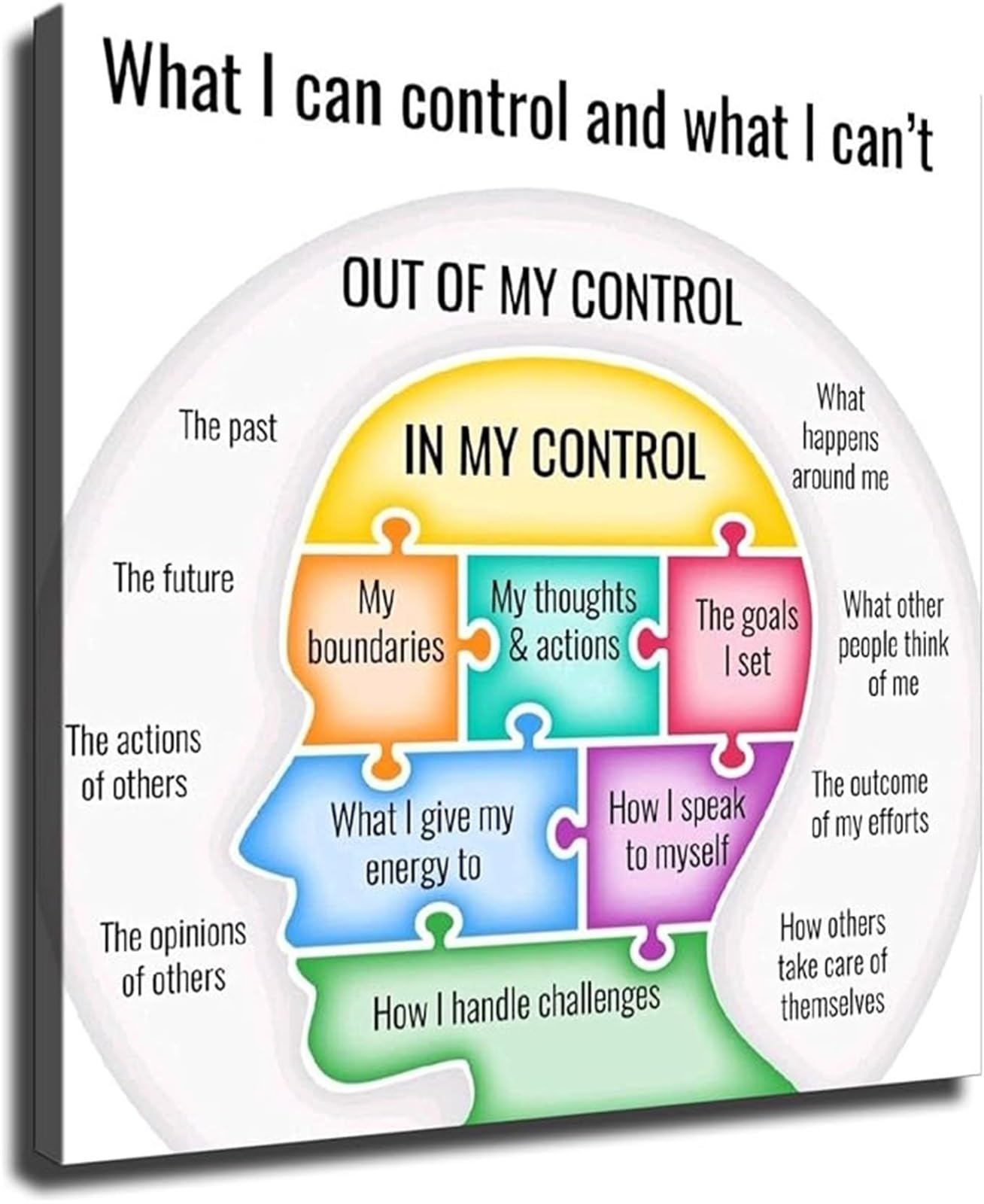 SSOPTMCB Office Wall-Art Canvas Prints Circle of Control Mental Health Affirmation Poster for Room Aesthetics Bedroom Home Office
