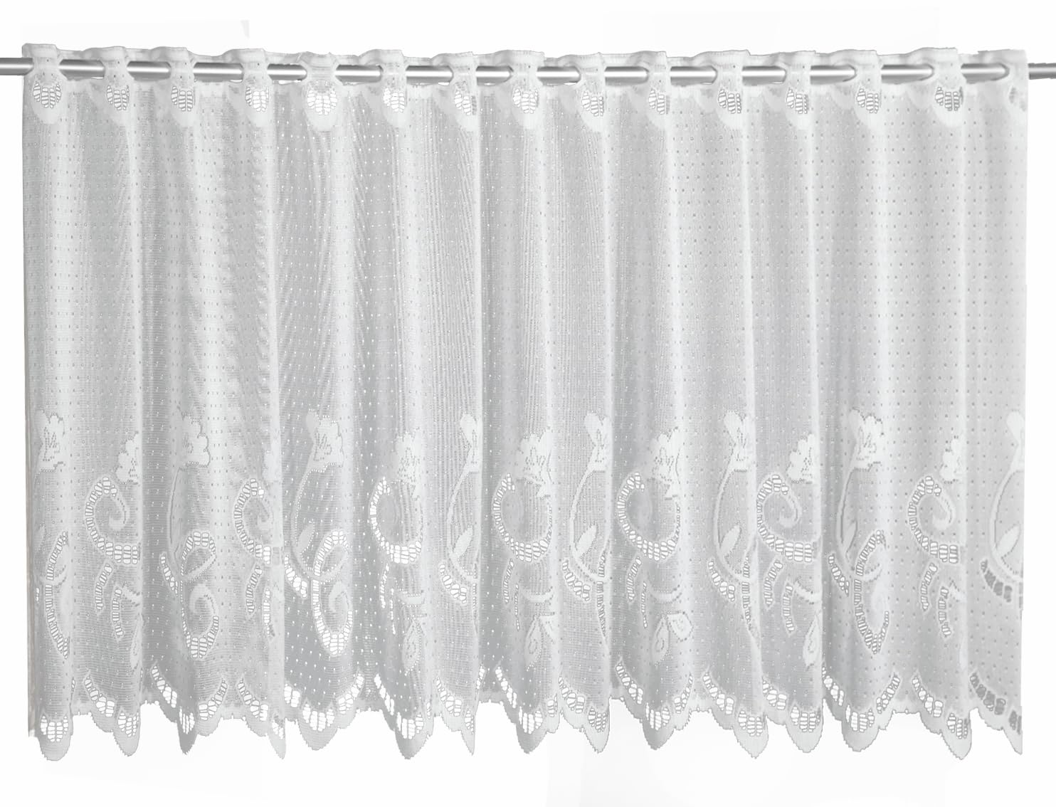Gardinia Bistro Curtain Jacquard Flower Ornaments, White, 160 x 50 cm