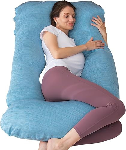 Miniatura 21 de MOON PINE Almohada de embarazo, almohada de cuerpo completo en forma de U para apoyo de maternidad, almohada de dormir con funda para mujeres Azul