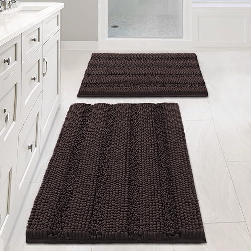 Miniatura 110 de H.VERSAILTEX Alfombras de baño antideslizantes extragruesas de felpilla a rayas 24" x 36" Absorbentes, antideslizantes, suaves, esponjosas