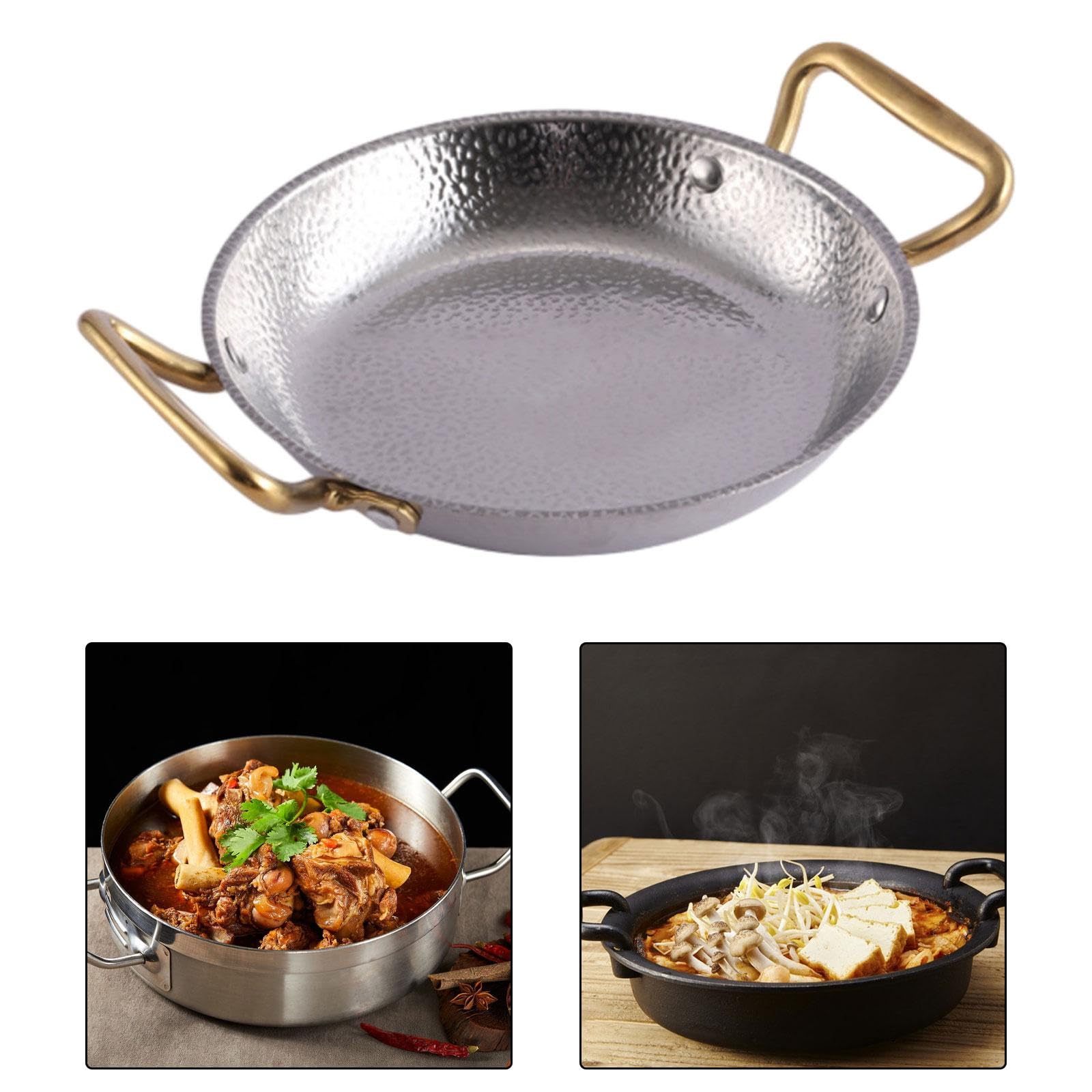 Trockene Schmorpfanne für Kimchi, Behälter mit Zwei Griffen für Suppen Und Nudeln, Polierte Und Fettabweisende Edelstahloberfläche, Ideal für, 28CM, Silber-Gold-Ohren