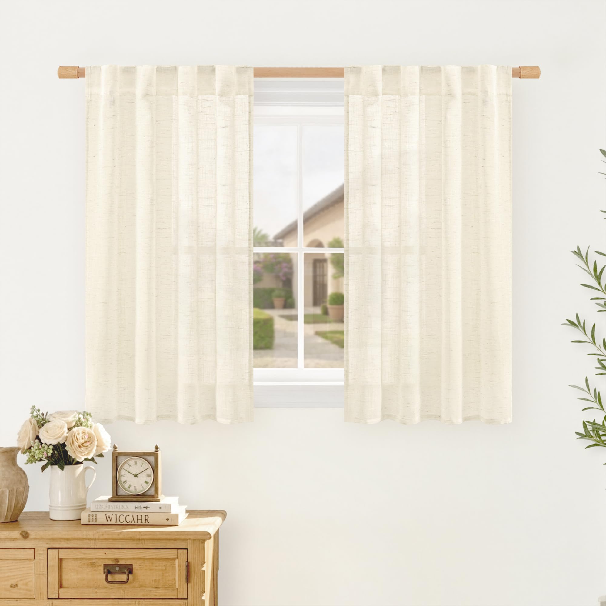 LAMIT Natural Linen Semi Sheer Curtains 84 Inches Long 2 Panels, Living Room Linen Textured Light Filtering Drapes Back Tab and Rod Pocket Neutral Window Panels for Bedroom/Sliding Door, 52 x 84 Inch — view 66