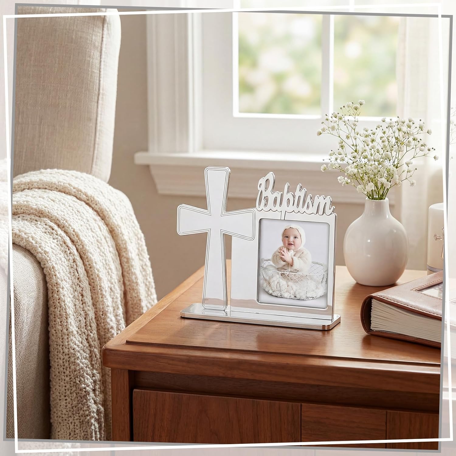 12 Set Baptism Picture Frame Christening gifts for girls boys 3.5 x 5 in Acrylic Baptism Photo Frame Baby Shower Favors Supplies with Gift Box and Satin Ribbon Bow for Baby Shower Religious