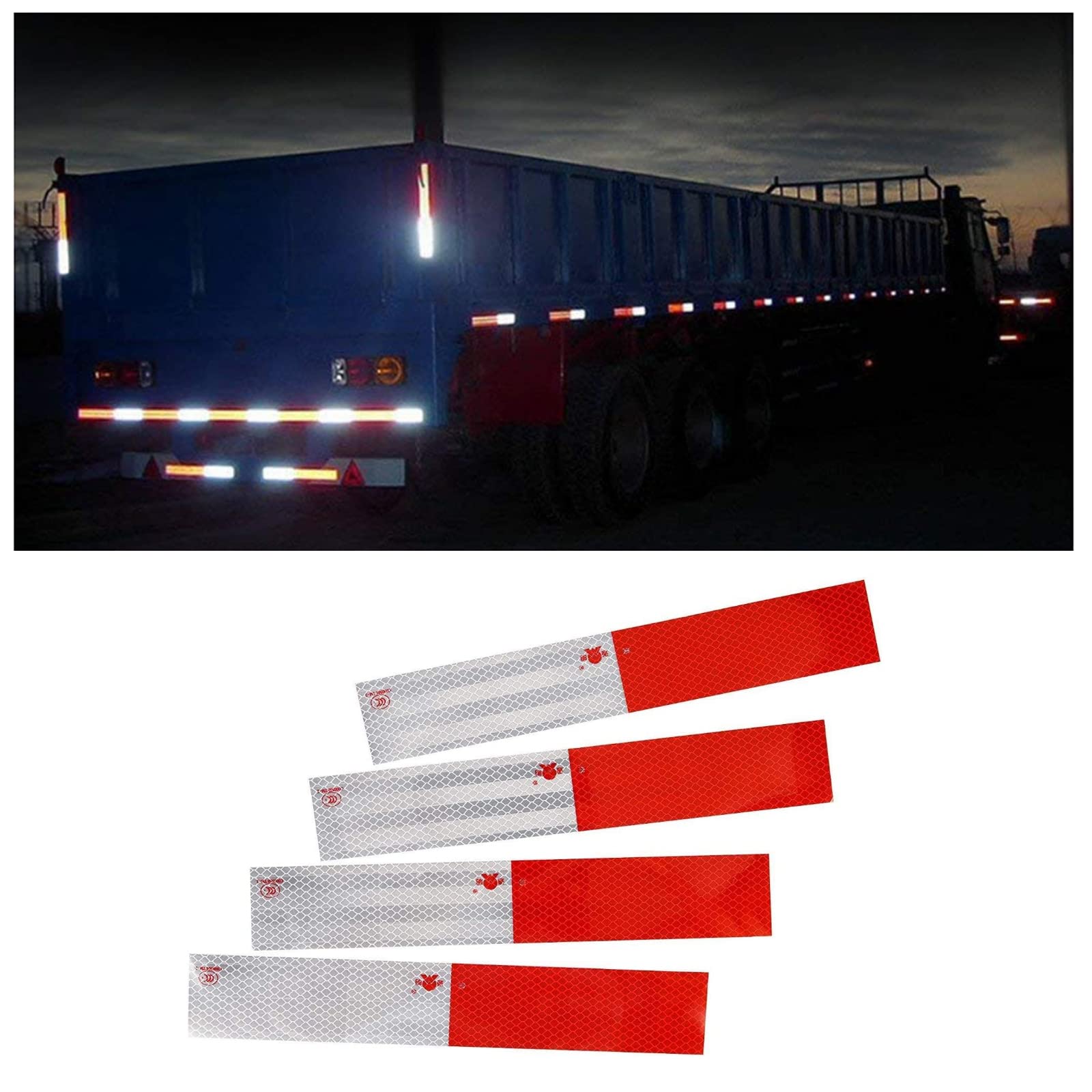 Cinta reflectante, 2 x 12 x 20 unidades, rojo/blanco, autoadhesiva, impermeable, advertencia de advertencia, cinta reflectante para autos, camiones, remolques, barcos, señales de tráfico 6