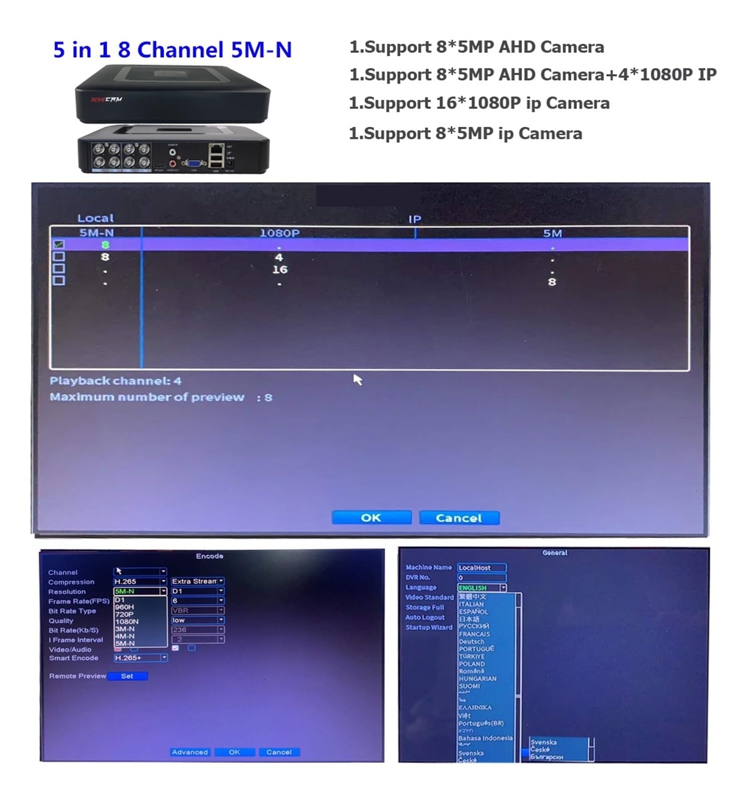 Cámara de Seguridad, De cámaras de Seguridad CCTV Kits analógicos AHD grabadora DVR de 8/4 Canales 8 Uds Opciones 2MP 1080P Bullet Metal Video vigilancia(None)