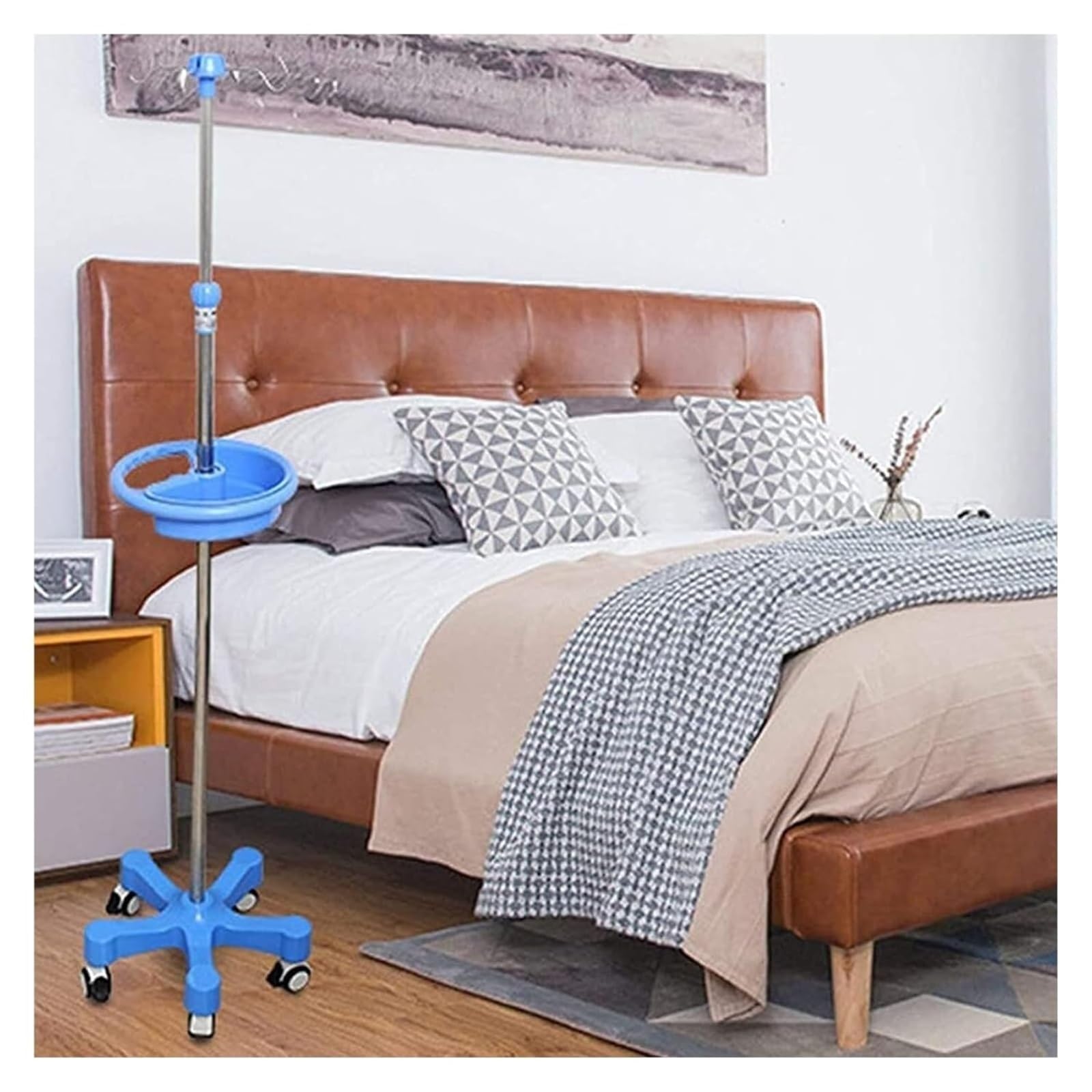 Portasueros médico con ruedas de acero inoxidable Soporte para suero | Altura ajustable for hospital, práctica de infusión en el hogar, 4 ganchos