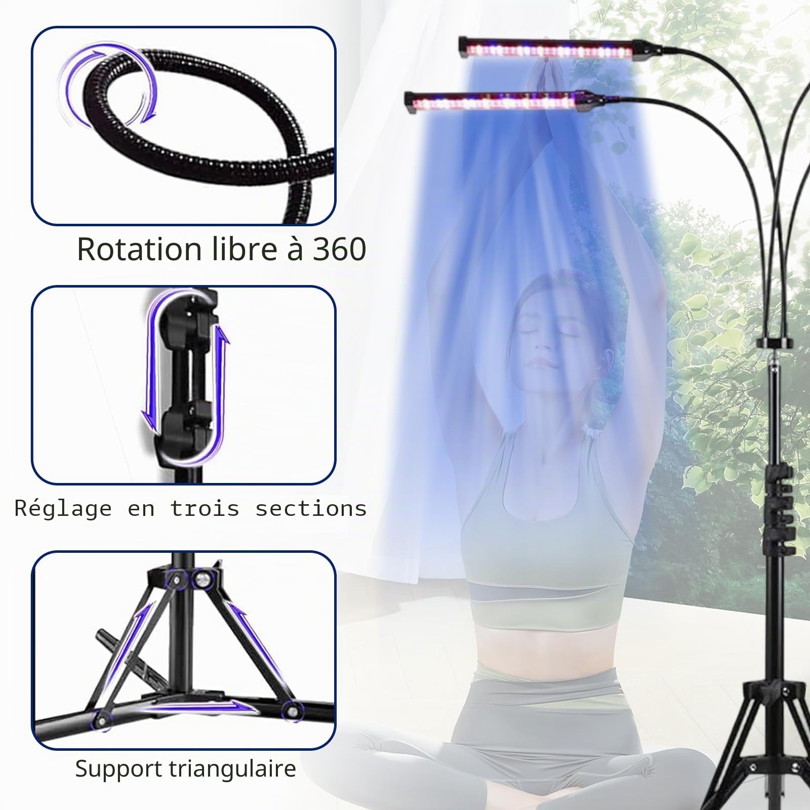 Solarium pour la maison, 460 NM & 490 NM, lampe de bronzage avec lunettes de soleil, lumière bleue, 60 W, double support, pour le bronzage du visage avec 432 LED pour le corps et le visage