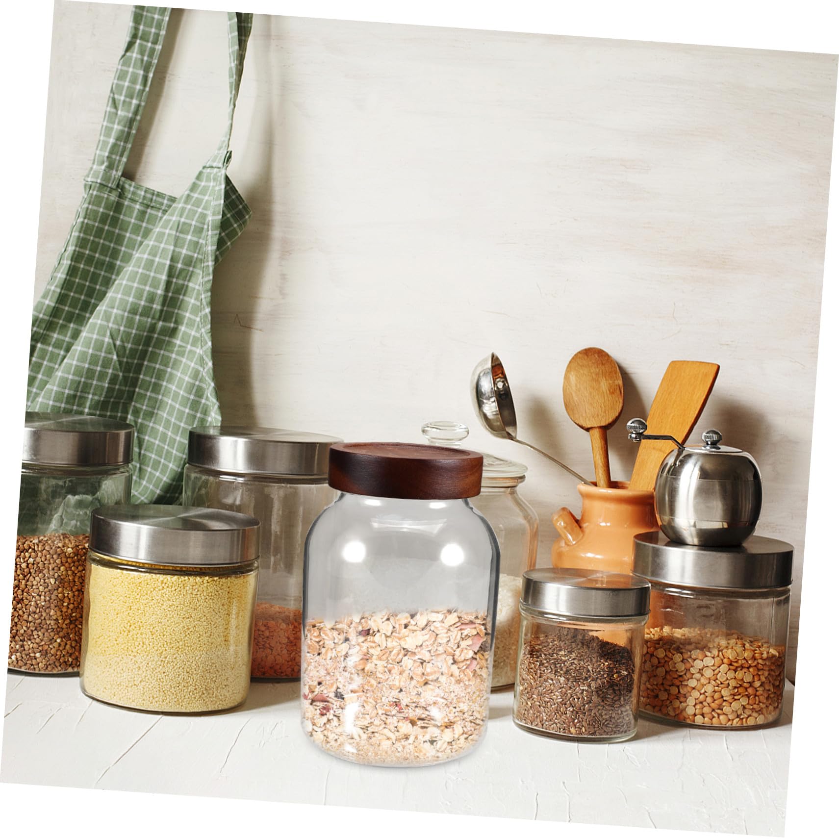 BESTYASH Luftdichtes Einmachglas 1800ml aus Glas mit Holzdeckel | Weithalsbehälter, für Zutaten und Küchenvorräte, Geeignet für Arbeitsplatte und Speisekammer