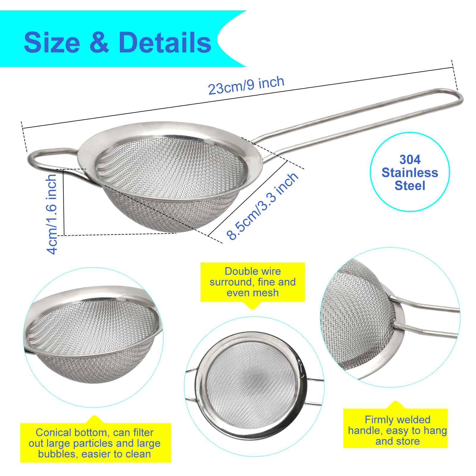 Feinmaschiges Küchensieb Aus Edelstahl (8,5 Cm) – Für Tee, Kaffee, Cocktails & Säfte