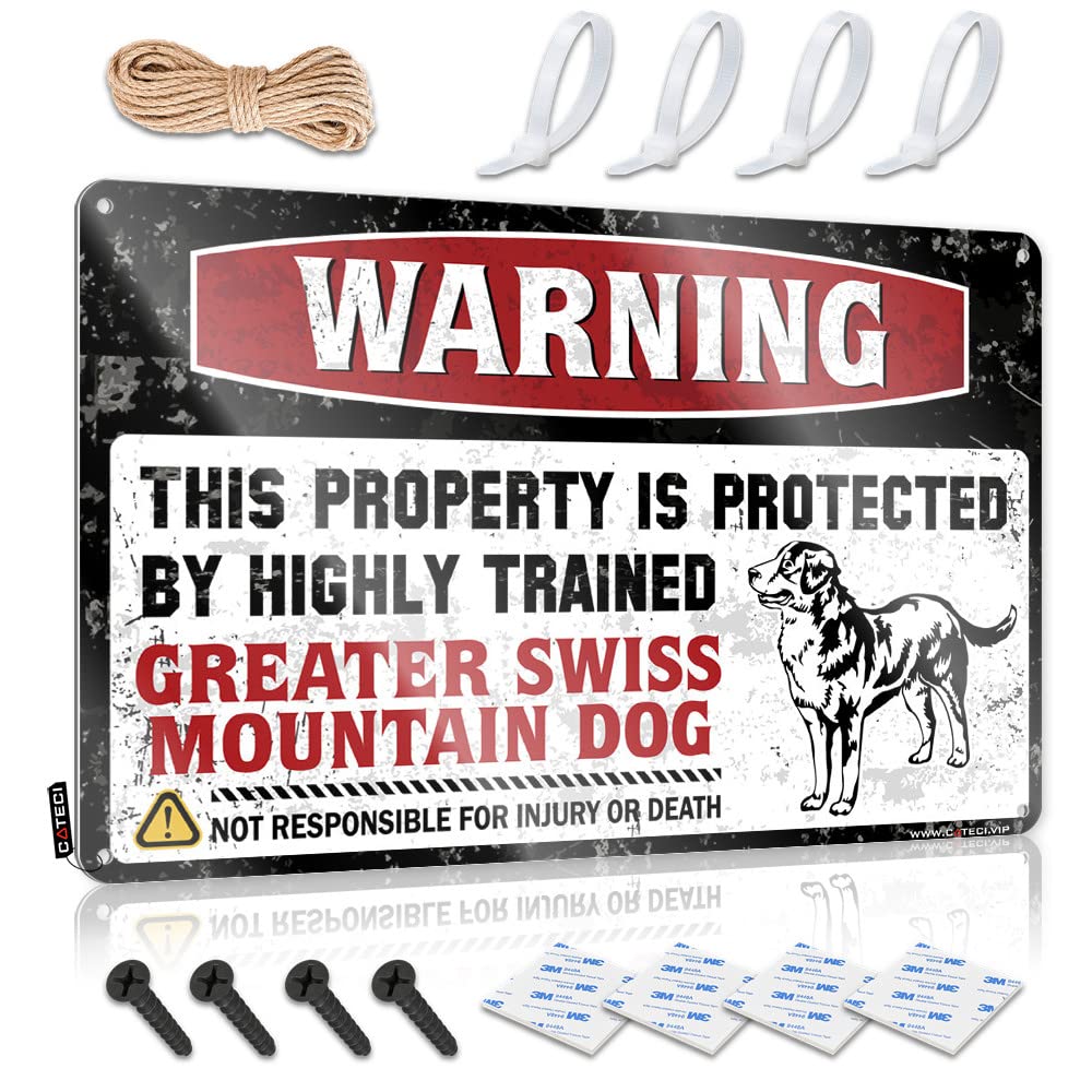 BRUNTELO Personalized Bar Signs Warning This Property Is Protected By A Highly Trained Greater Swiss Mountain Dog Tin Sign(20X30CM)