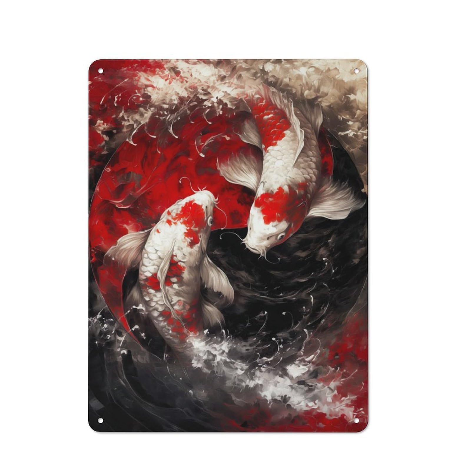 Junmoney Koi Fish Yin And Yang Metal Wall Sign 40X30cm Featuring For Home Bar Wall, Housewarming Present For People Styling Home Bar