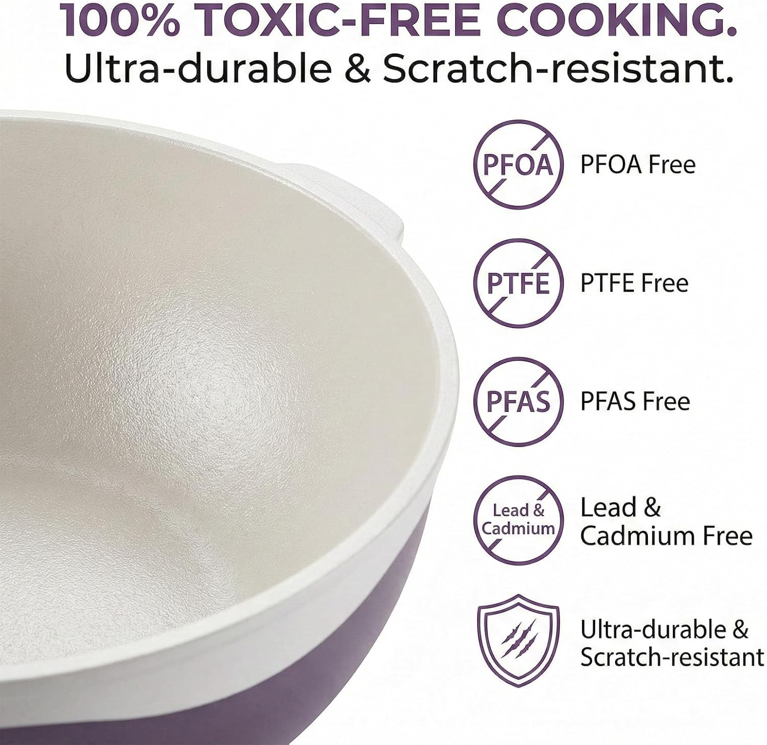 12 Inch Titanium Alloy Nonstick Frying Pan with Lid & Steamer Basket, PFOA Free, Dishwasher Safe, Induction Compatible, Multipurpose Saute Pan for Healthy Cooking (Purple)