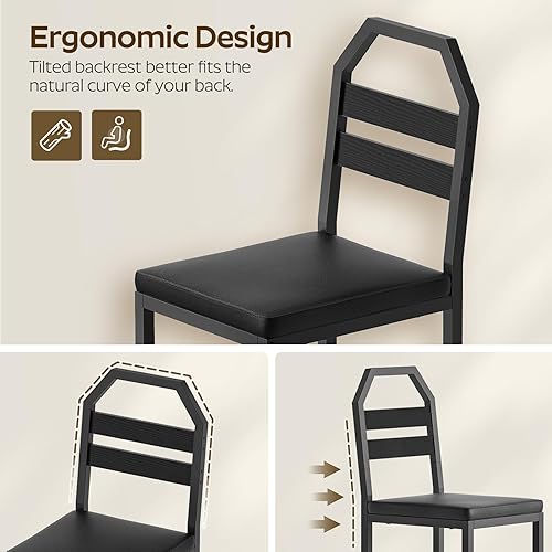 Miniatura 5 de Sillas de comedor, sillas de cocina con soporte trasero, asiento tapizado y patas de metal, para cocina, sala de estar, color negro CY02L4BB