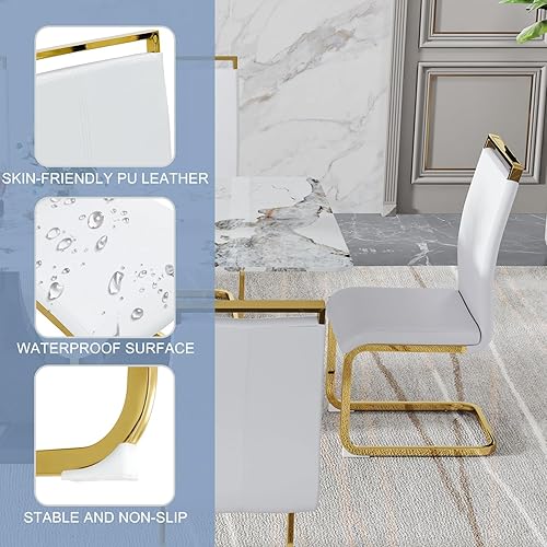 Miniatura 159 de JUFU Juego de Mesa de Comedor para 6, Mesa de Mármol Sintético y Juego de Sillas de 6, Juego de Mesa de Comedor Moderno para 6, Juego de Mesa de