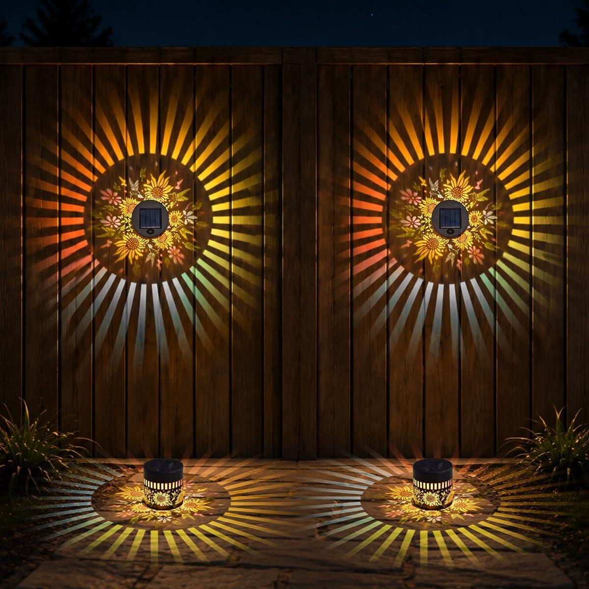 Solar Sunflower Projection Wall Light,Waterproof Fence Lamp-4Pcs