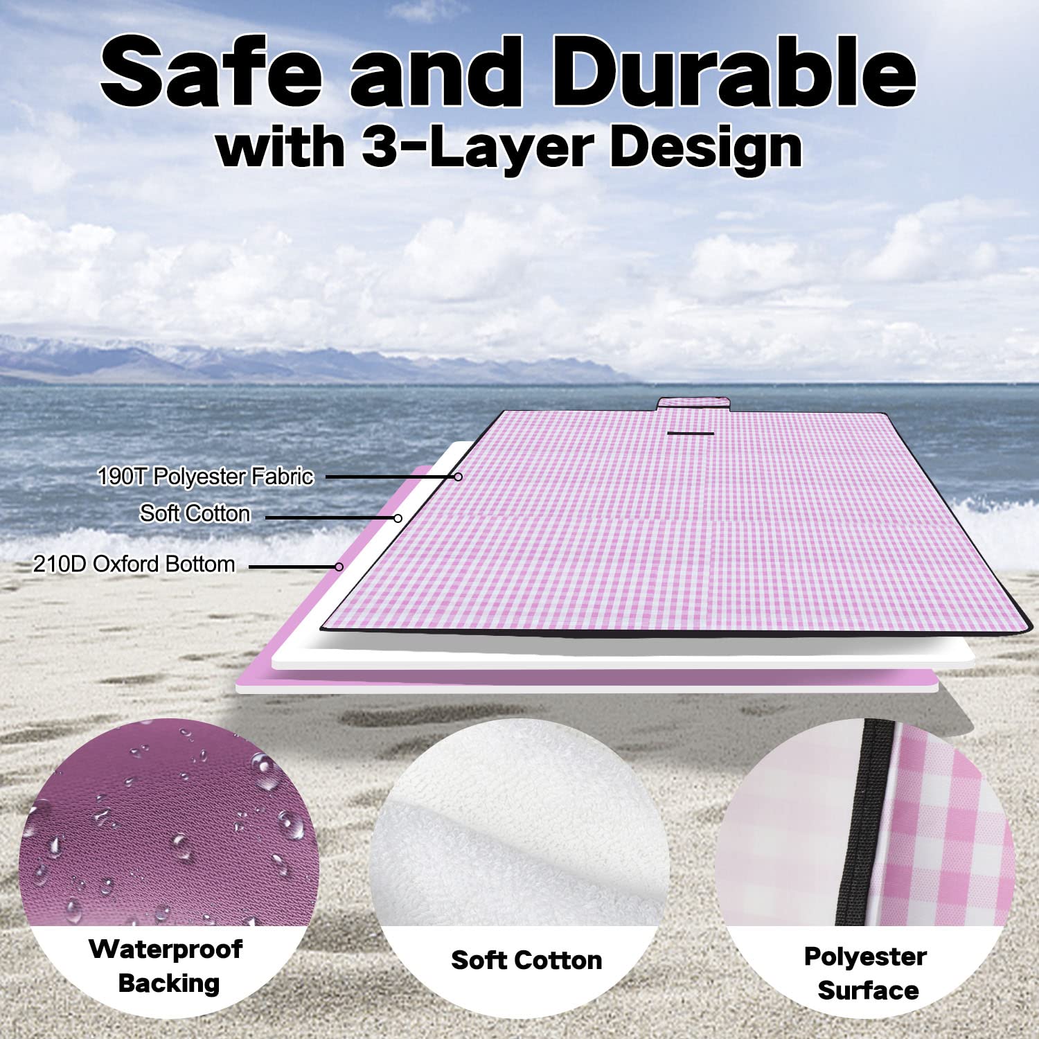 ECCOSOPHY Sand Proof Beach Blanket - Waterproof Picnic Blanket 60x55-Outdoor Compact Pocket Blanket-Lightweight Ground Cover For Hiking, Camping, Festivals, Sports, Travel-with Bag & Stakes (Denim