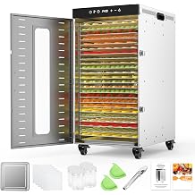 24-Tray Commercial Food Dehydrator Machine, 24H Timer, 1600W Large Stainless Steel Dehydrators for Meat Jerky, Dog Treats, Fruits