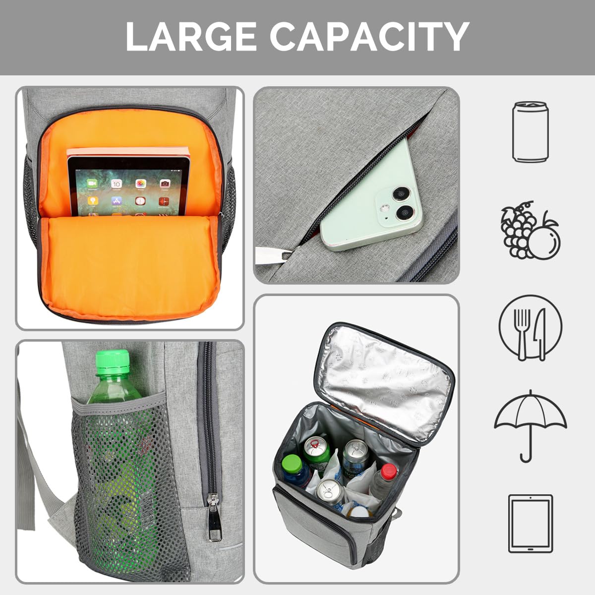 Zaino da Picnic 23 Litri Zaino Termico Porta Pranzo Borsa Frigo Isoterma per Campeggio Barbecue