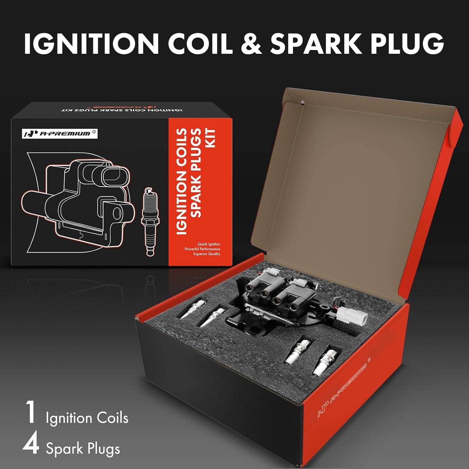 A-Premium Ignition Coils and Spark Plugs Kits Compatible with Hyundai Elantra 2003-2006, Tucson 2005-2009, Tiburon 2003-2008 & Kia Sportage 2005-2007 Spectra/Spectra5 2005-2009, 2.0L
