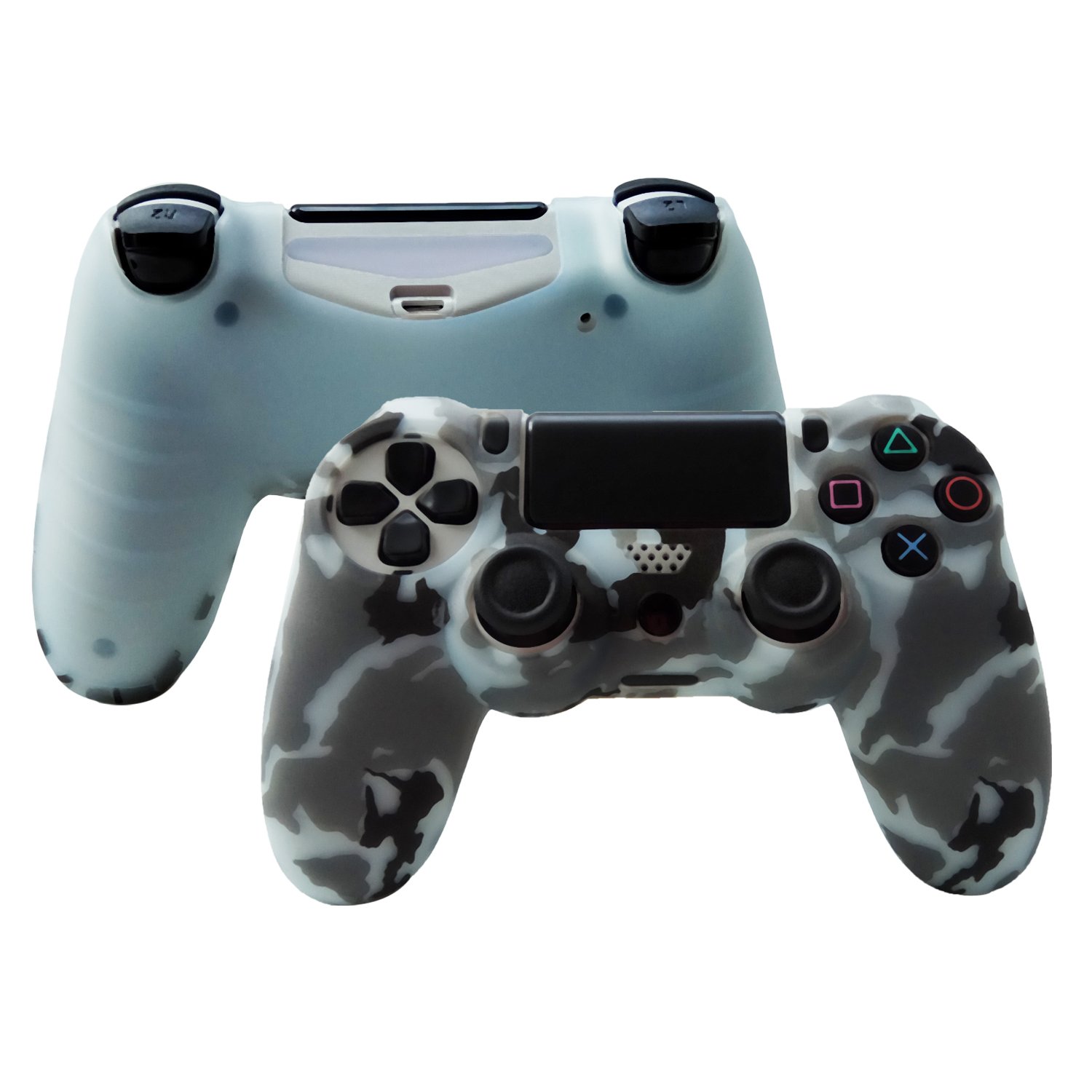 Hikfly Silicone Gel Controller Cover Skin Protector Compatible with Sony PlayStation 4 PS4/PS4 Slim/PS4 Pro Controller (1X Camouflage Cover with 8 x FPS Pro Thumb Grip Caps)(LightBlue)