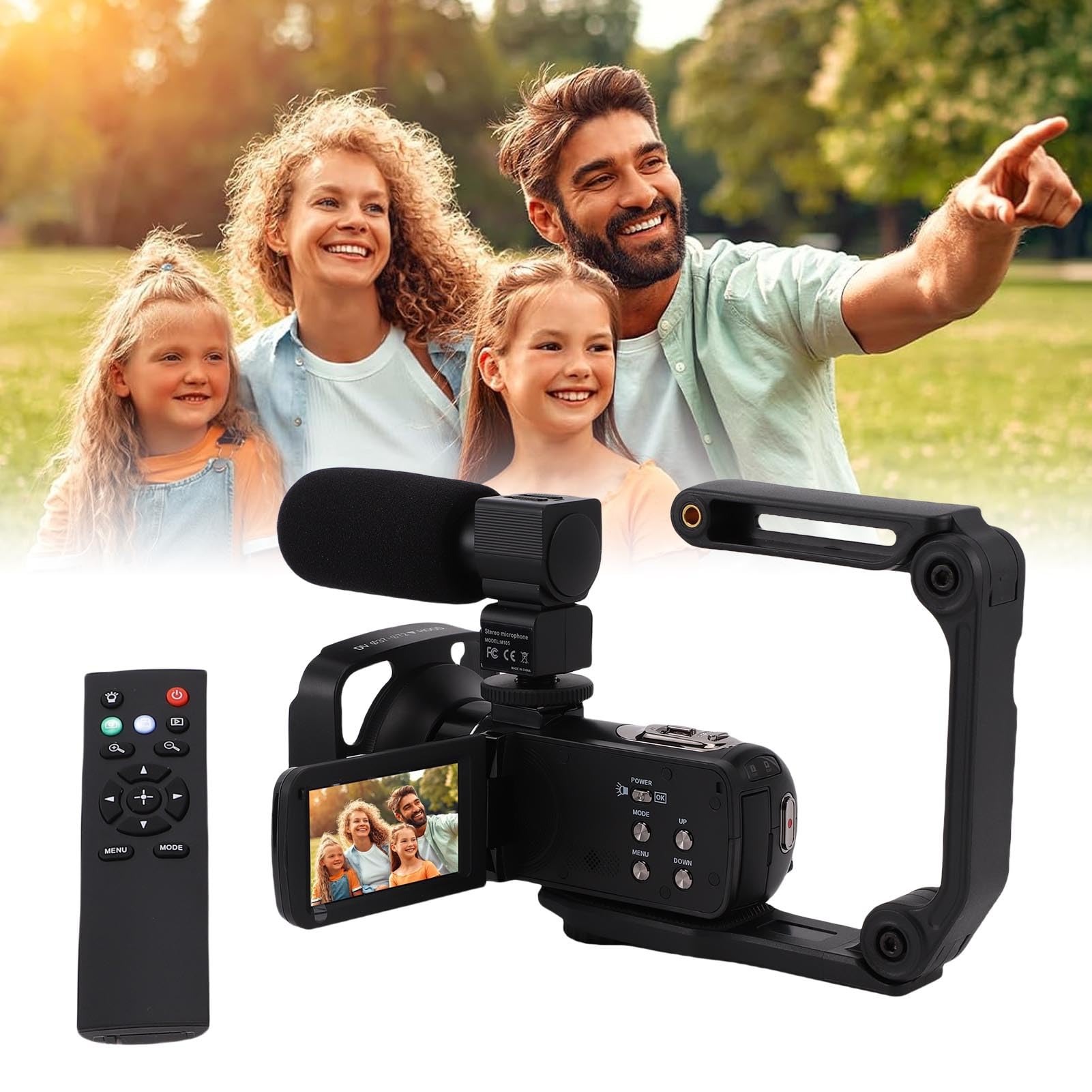 Asixxsix Caméra Vidéo, Caméscope 4K Ultra HD, Résolution 64 MP, Zoom Numérique 18X, Caméra Vlog avec Stabilisateur Portable, Microphone Externe pour Les Créateurs de Contenu