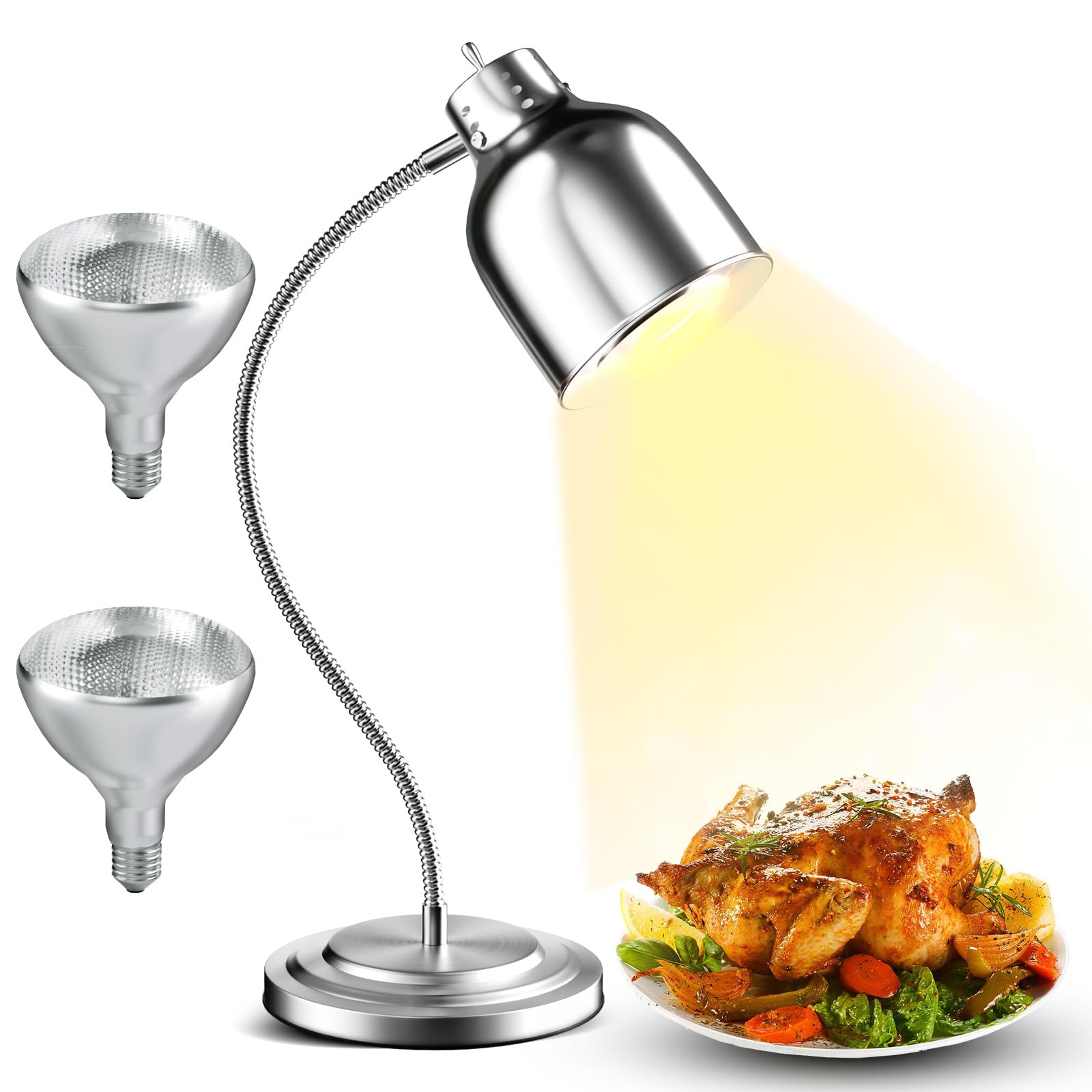 PYY Food Heat Lamp, Preservation Lamp Commercial Food Warmer 250W Single Head Warming Light Portable Countertop Heating Lamp, Stainless Steel Catering Food Lamp for Restaurant Kitchen Cafeteria