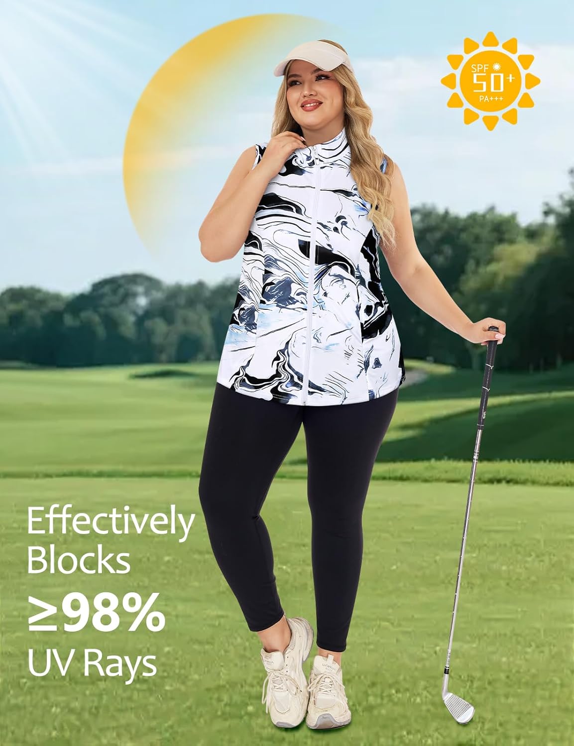 Misyula Style Plus Size Womens Golf Shirt Sleeveless Quick Dry Full-Zip Workout Tank Tops with Pockets XL-5XL