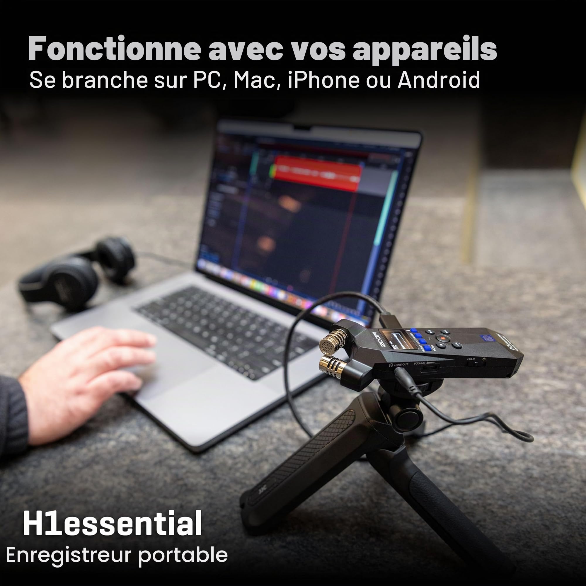 Zoom H1essential Enregistreur Portable 2 Pistes 32 Bits Dictaphone Micro Stéréo X/Y Interface Audio USB