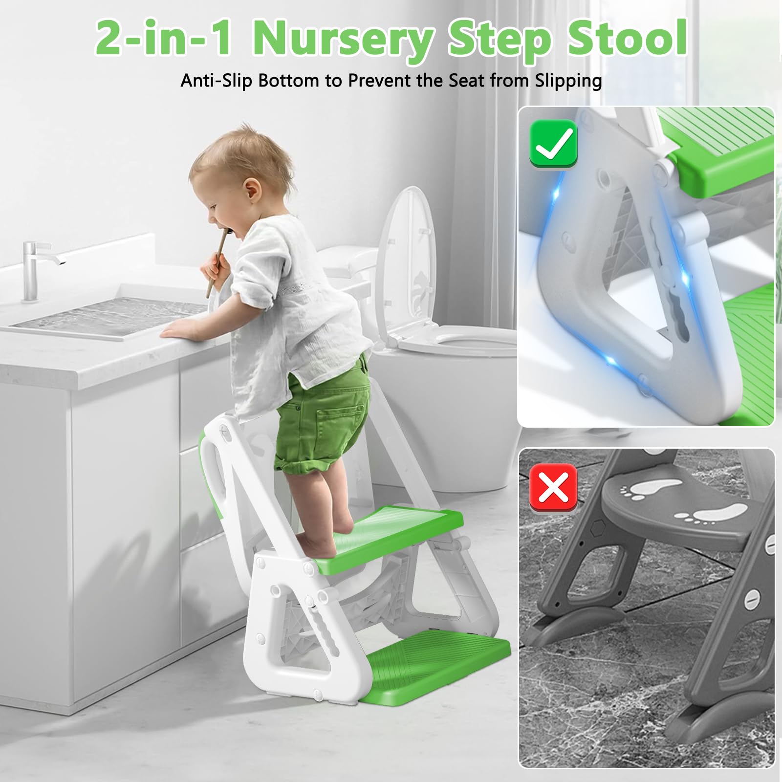 Riduttore WC per Bambini, Riduttore Water Bambini con Scaletta Scaletta WC per Bambini, con PU Morbida Seduta Imbottita, Pieghevole, Antiscivolo,Regolabile,Adatto per Tazze WC a V, U Oppure O