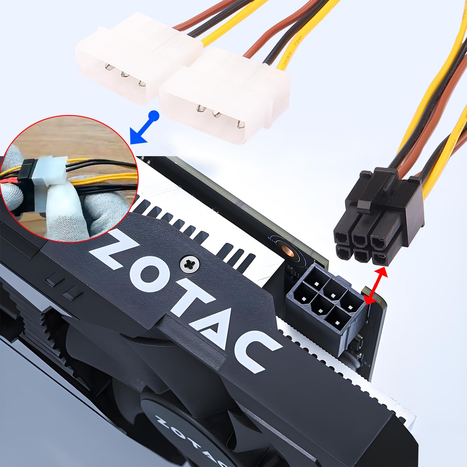 Cavo Alimentazione PCI-E Da 4 Pin Molex Maschio A 6 Pin - 15 Cm - Per Schede Grafiche NVIDIA GeForce, Gigabyte, Sapphire - Adattatore GPU