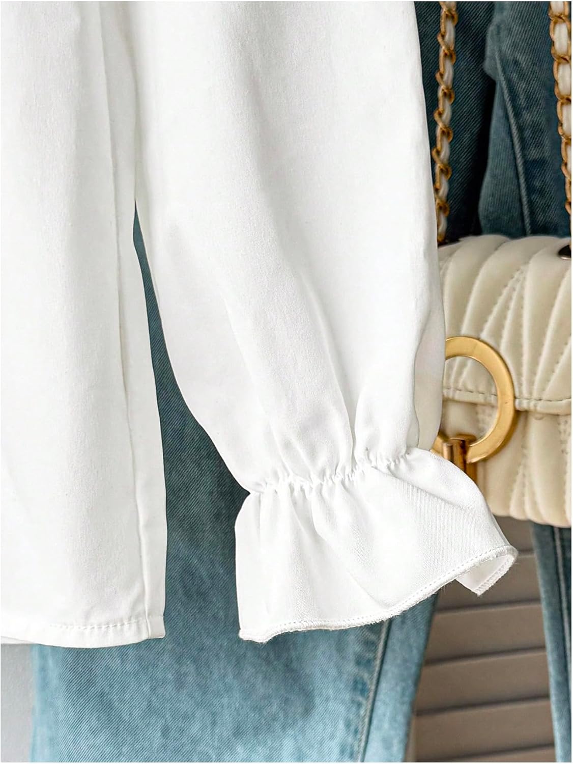 SHENHE Girl's Ruffle Doll Collar Lantern Sleeve Button Down Shirts Cute Kawaii Preppy Blouse - Image 5