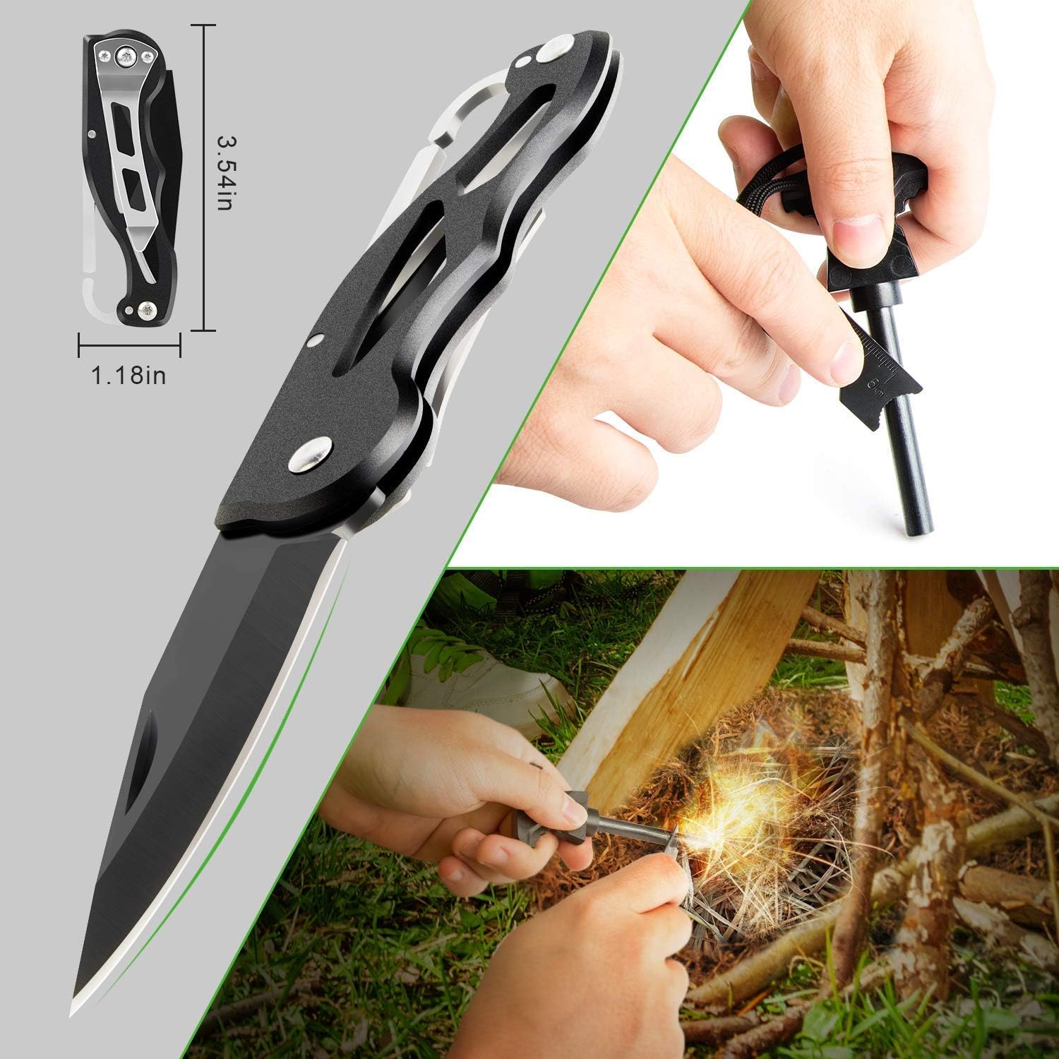 KOSIN Survival Gear and Equipment,18 in 1 Emergency Survival Kit, Professional Defense Tool with Knife Blanket Bracelets Backpack Temperature Compass Fire Starter for Adventure Outdoors Sport : Sports & Outdoors