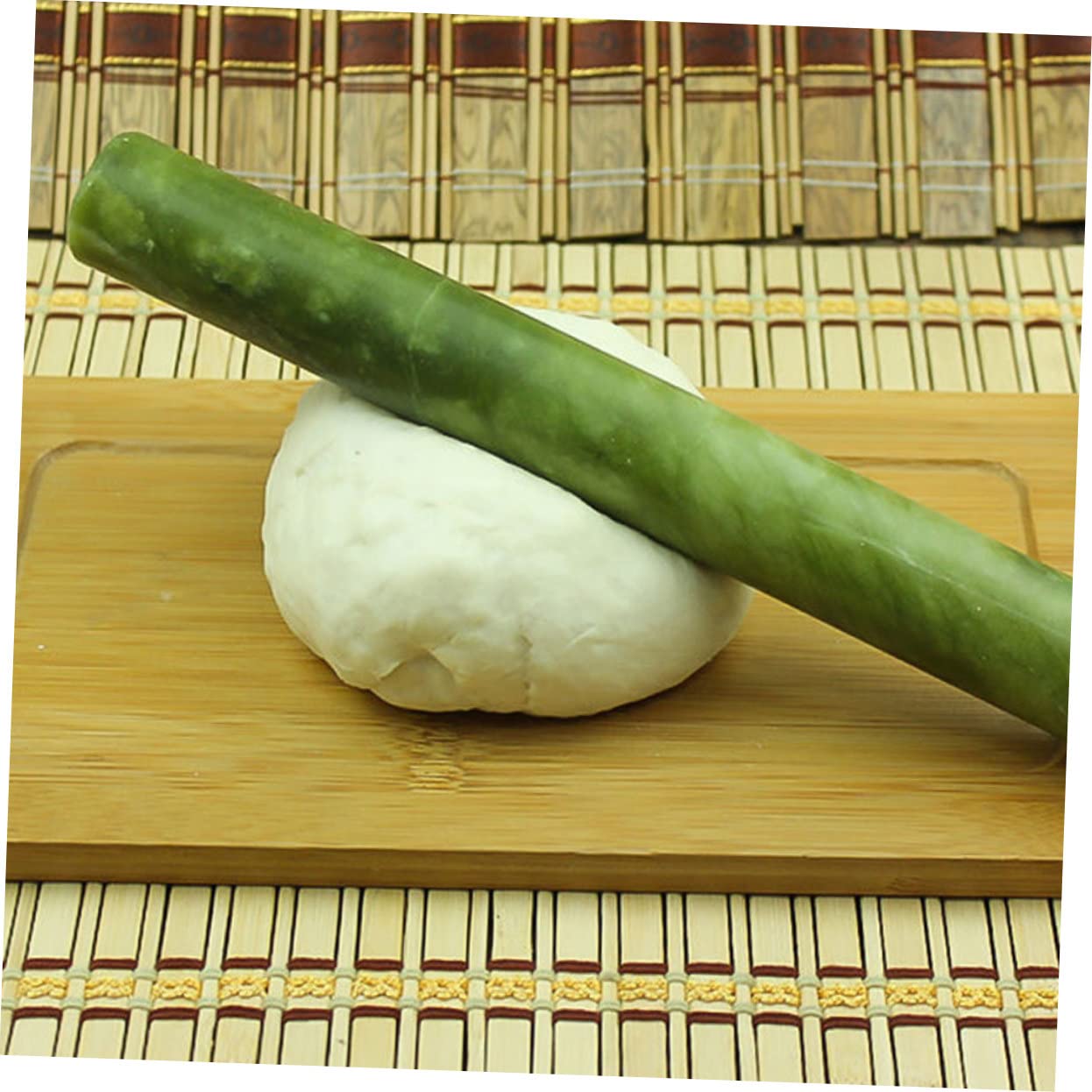 GRIRIW Marble Rolling Pin for Baking Non-stick Dumpling Pizza Dough Roller with Ergonomic Handle Natural Jade Design for Cookies Pastries and More