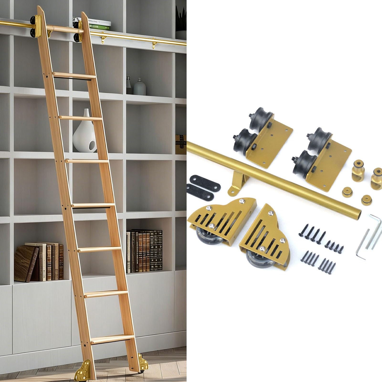 MRVAKDYDI Retractable Rolling Library Ladder Rails Kit, Sliding Library Ladder Hardware Kit Heavy Duty Carbon Steel Rolling Track 3.3ft-24ft(19.7ft/600cm Track kit)