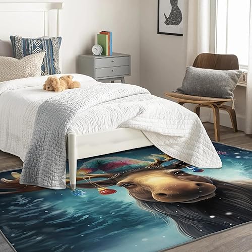 Miniatura 2 de Alfombra de alce y decoración del hogar, alfombra de 5 x 7 pies, alfombras de animales de Navidad para sala de estar, dormitorio, alfombra divertida