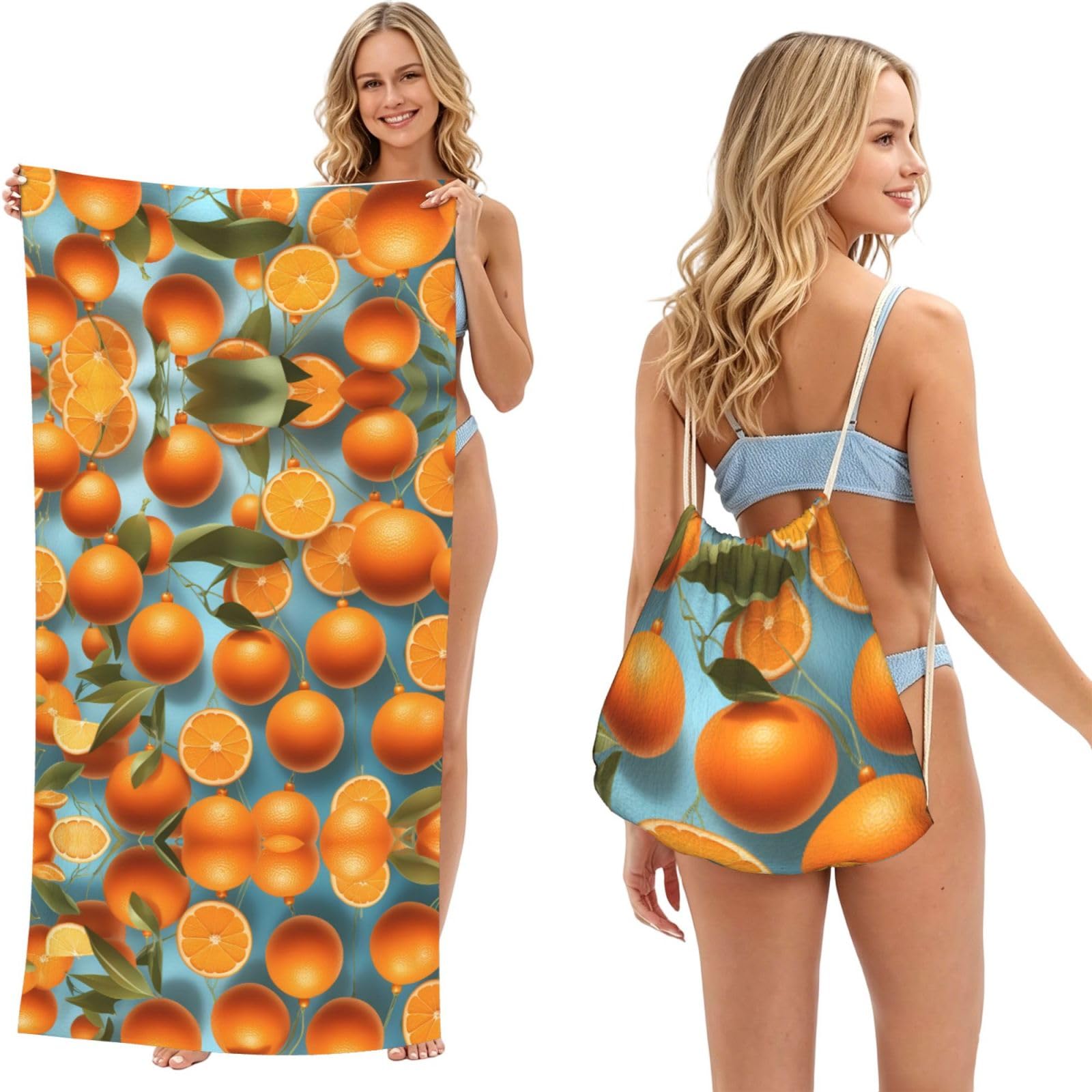 SXZVVBN Many Delicious Oranges 2-in-1 Beach Towel Bag, Quick Dry Sand Free Travel Towel Backpack for Adults