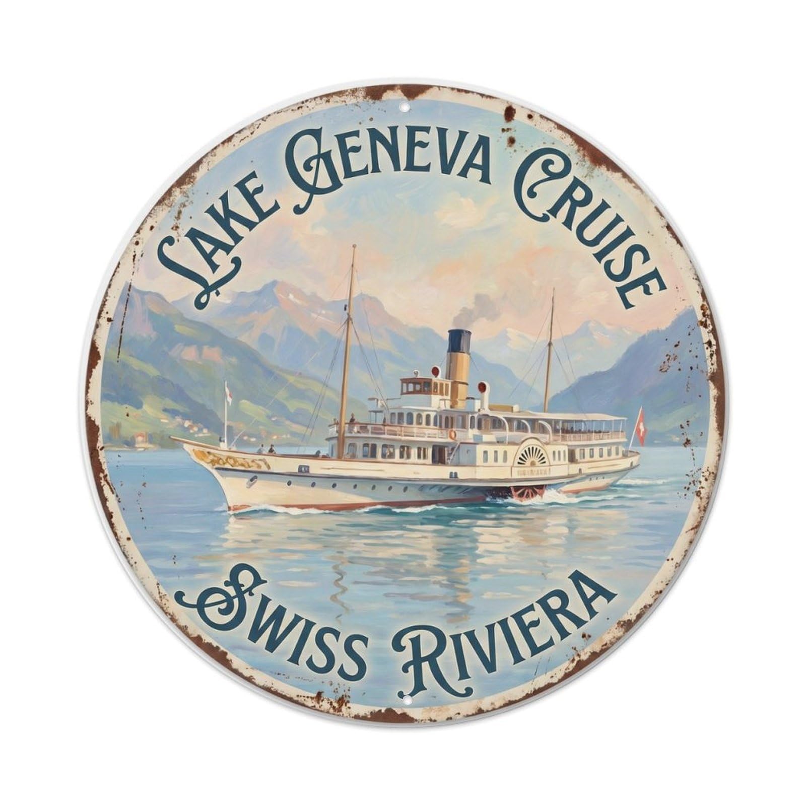 Vintage Travel Lake Boat Switzerland Metal Tin Sign
