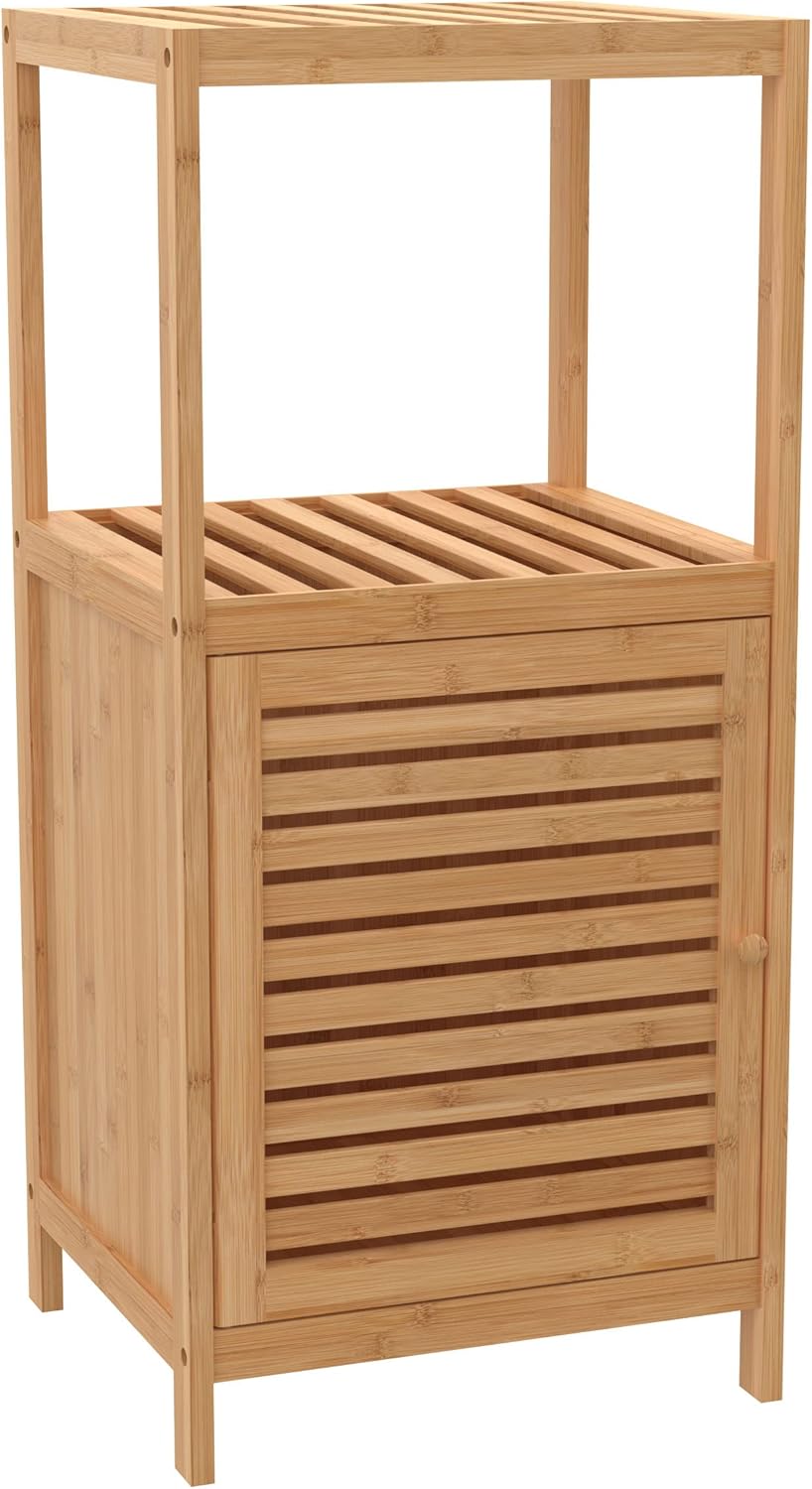 Natural Bamboo 1-Door Storage Cabinet with Shelves