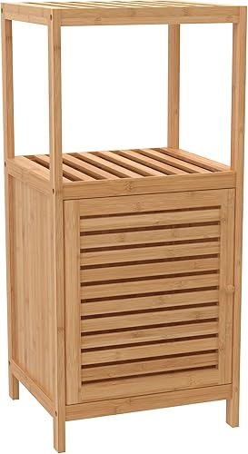 Miniatura 4 de ClosetMaid Almacenamiento de bambú armario independiente con puerta individual 3 estantes para baño sala de estar mesa deslizante acabado natural