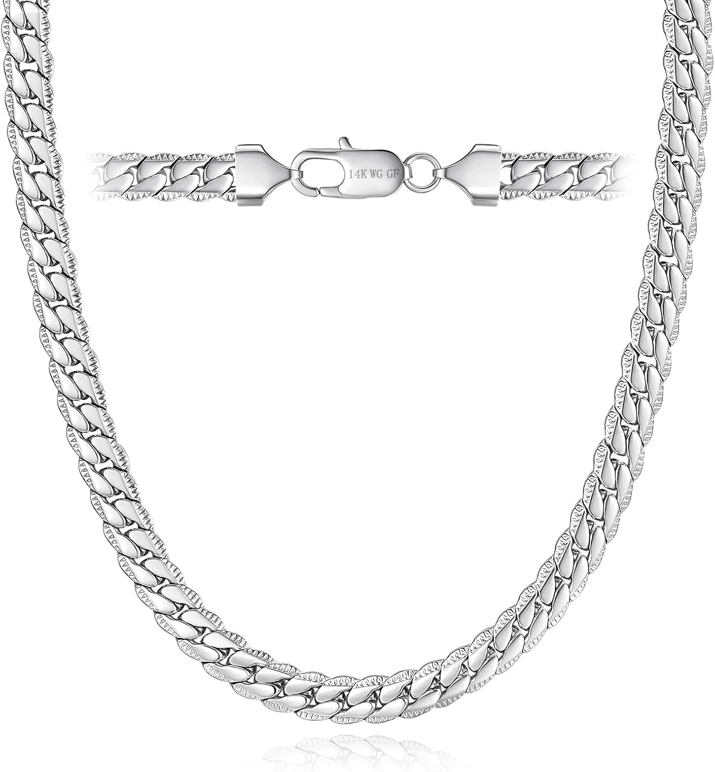 7MM Cuban Link Chain for Men Silver Chains, Silver Mens Chain Necklace,316L Stainless Steel and 14K White Gold /14K Gold Filled, Gold/Silver Chain for Men Necklace