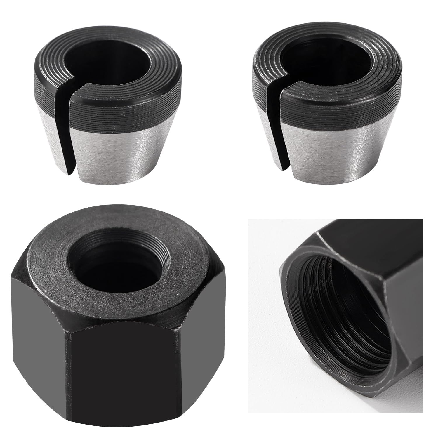 VooGenzek 2 PCS 6mm / 6.35mm Router Collet Chuck, Router Bit Collet Chuck, Trimmer Collet Adapter with Nut