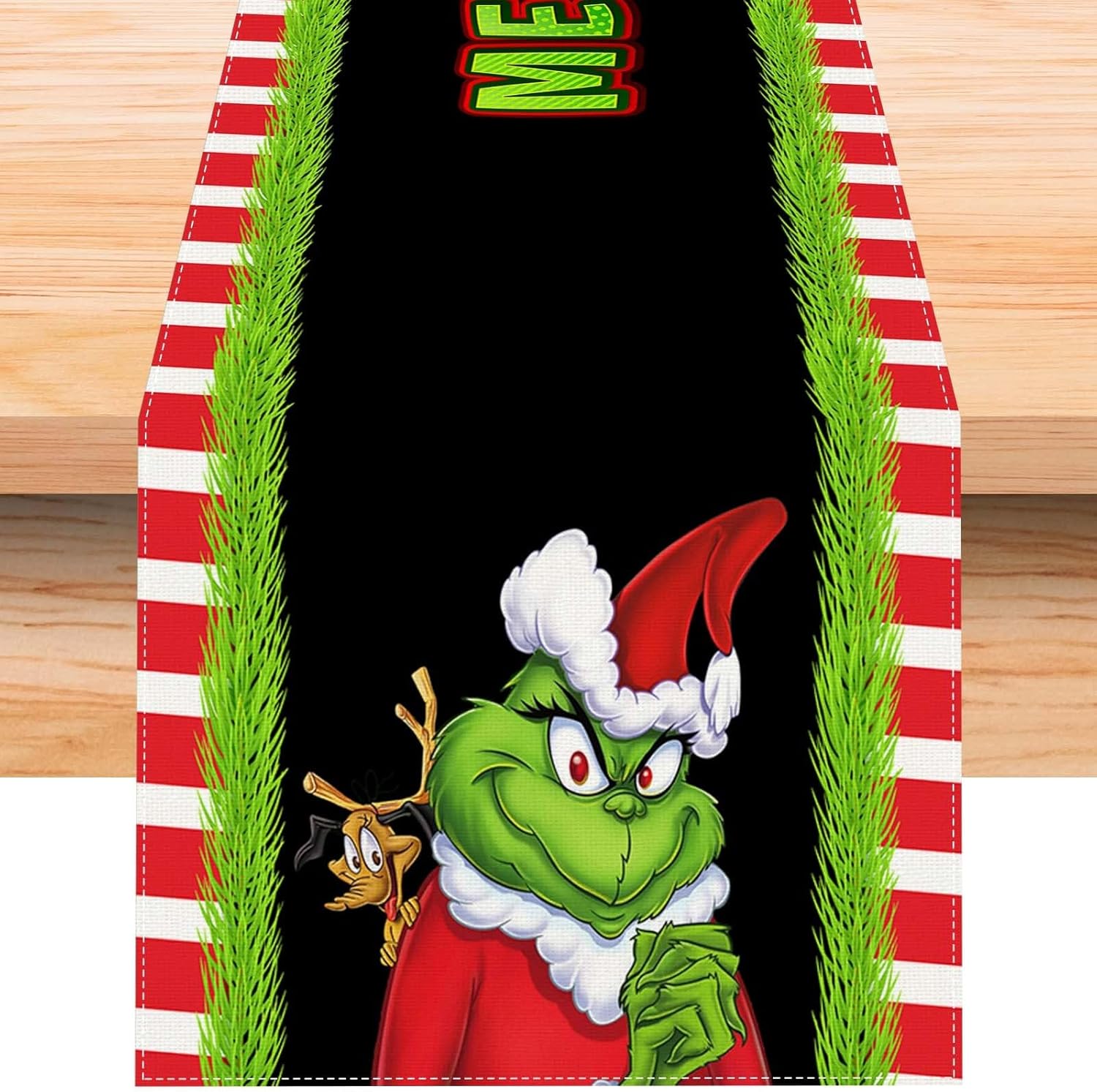 Linen Grinch Christmas Table Runner 108 Inches Long Grinch